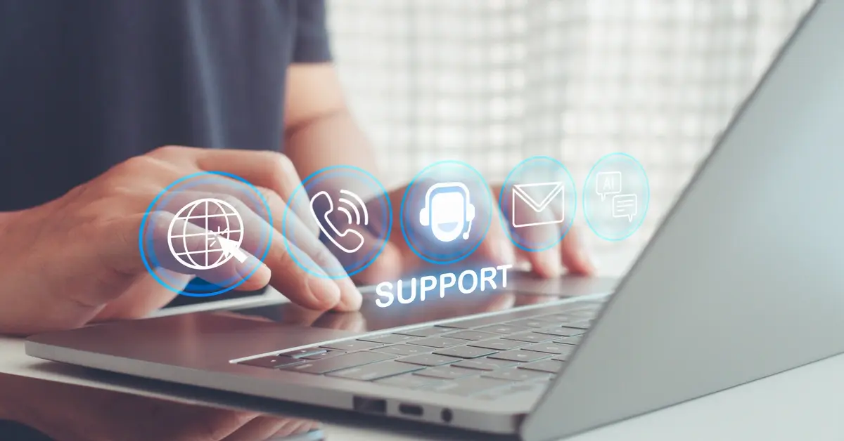 Navigating to support on a laptop