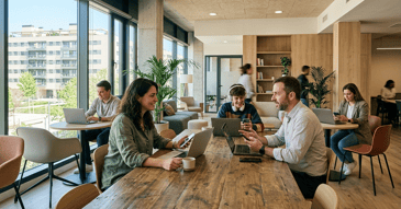 Apartment coworking space with residents working